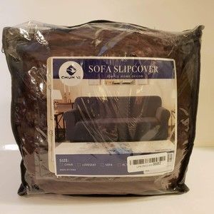 Chun Yi Stretch Slipcover for Loveseat Sofa Chocolate Houndstooth New